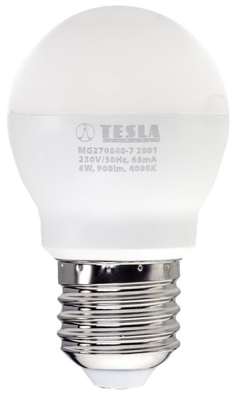 TESLA LED žárovka miniglobe BULB/ E27/ 8W/ 230V/ 900lm/ 4000K/ denní bílá