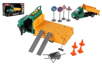 Auto silničáři s doplňky plast 30cm na setrvačník na baterie se zvukem se světlem v krab. 33x18x13cm