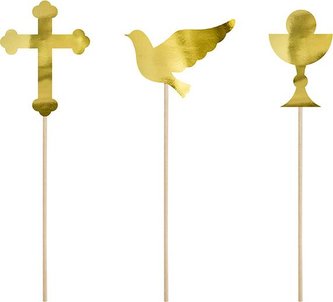 PartyDeco zapichovací dekorace na dort zlatá Přijímání (6 ks)