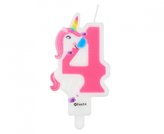Svíčka číslice 4 - Duhový jednorožec 7,8 cm