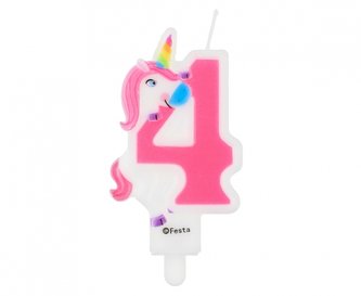 Svíčka číslice 4 - Duhový jednorožec 7,8 cm