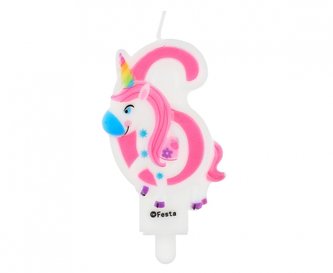 Svíčka číslice 6 - Duhový jednorožec 7,8 cm