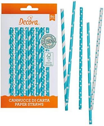 Papírová brčka 80ks modrá - Decora