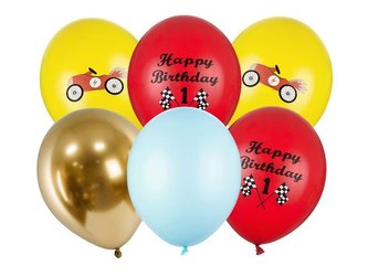 Latexové balonky Happy Birthday - závodní auta 6 ks