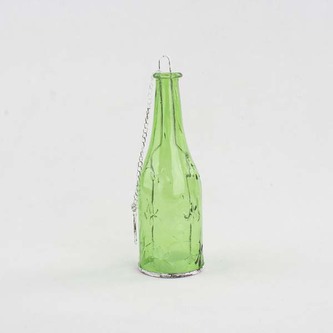 Závěsný skleněný svícen - zelené barvy - tvar láhve 0/24