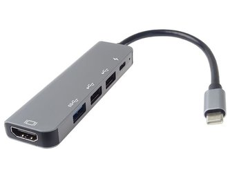 Adaptér USB-C na HDMI + USB3.0 + 2x USB2.0 + PD (power delivery)