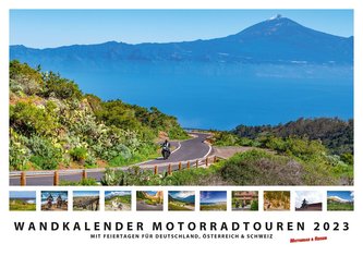 Foto-Wandkalender Motorradtouren 2023 DIN A3 quer mit Feiertagen für Deutschland, Östereich und die Schweiz - Mit Platz für Noti