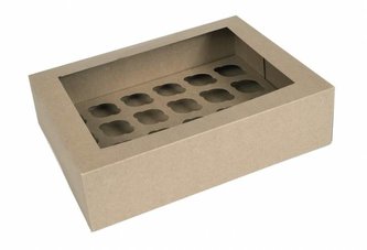 Papírová krabička 12ks Kraft papír s OKNEM, 24 mini cupcake - House of Marie