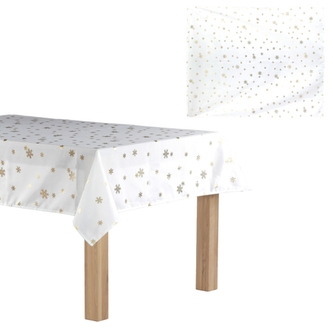 Ubrus s vánočním motivem, zlaté vločky na bílém podkladu, 130x160 cm,100 % po