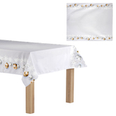 Ubrus s vánočním motivem, vánoční ozdoby na bílém podkladu, 130x160 cm,100 % pol