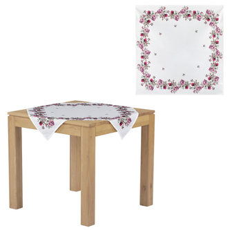 Ubrus s motivem růží, barva bílá, 80x80 cm,100 % polyester.