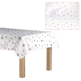 Ubrus s vánočním motivem, červené vločky na bílém podkladu, 130x160 cm,100 %