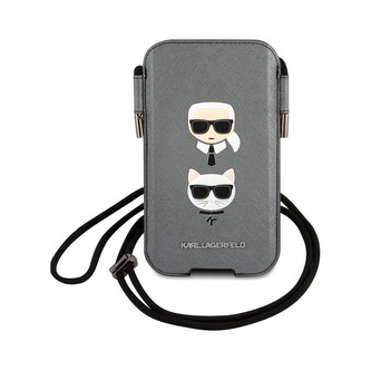 Karl Lagerfeld and Choupette Head Saffiano PU Pouch kapsa (L) šedá