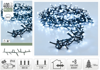 Světelný řetěz 400 LED 8 m, studená bílá