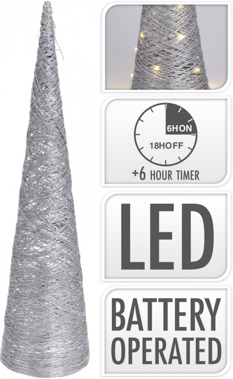 Dekorativní LED kužel Rafia metalický stříbrný 80 cm