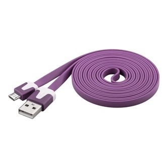 PremiumCord kabel micro USB 2.0, A-B plochý PVC kabel fialový 2m