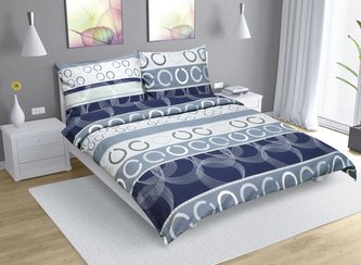 Povlečení krepové na dvoudeku - modrošedé kruhy - 1x 200x200, 2ks 70x90 cm