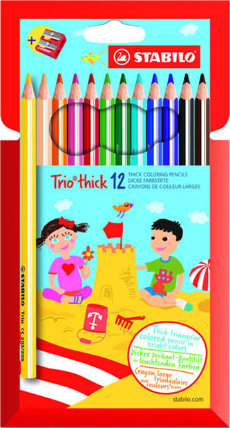 STABILO Trio thick - sada 12 ks s ořezávátkem