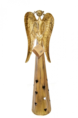 Plechový anděl Hearts svícen zlatý 53 cm