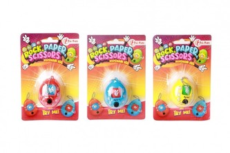 Přívěsek/klíčenka vejce hra kámen, nůžky, papír plast 5cm 4 barvy na kartě