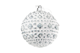 Vánoční koulička 10cm - Bílá, bouličky