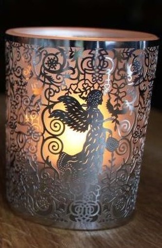 Svícen sklo andělé, stříbrný