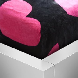 Prostěradlo Mikroflanel vzorované - růžové srdce na černé - 90x200 cm