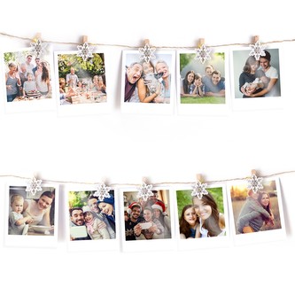 Dekorační světelný řetěz s dřevěnými vločkami na uchycení fotografie 140 cm