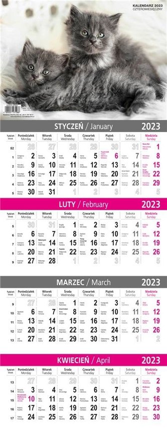 Kalendarz 2023 ścienny czteromiesięczny MIX