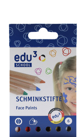 EDU3 Obličejové barvy v dřevěné tužce, 6 doplňkových barev, v papírové krabičce
