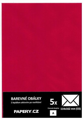 barevná obálka 114X162 ČERVENÁ TMAVÁ, 5 kusů, 100 gm2, olizová