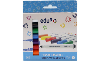 Fixy na sklo smývatelné EDU, hrot 1 -7 mm, 8 ks, papírový obal