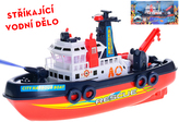 Požární člun 24cm na baterie plovoucí se stříkajícím vodním dělem v krabičce