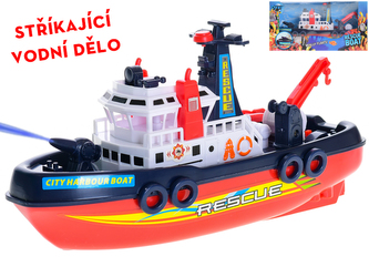 Požární člun 24cm na baterie plovoucí se stříkajícím vodním dělem v krabičce