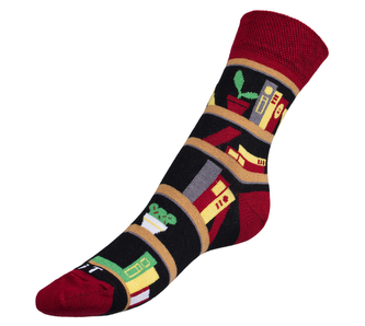 Ponožky Knihy - černá, vínová - 43-46