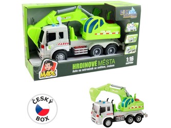 Auto bagr na setrvačník, se světlem a zvukem, na baterie,  28,5 x 10 x 15,5 cm