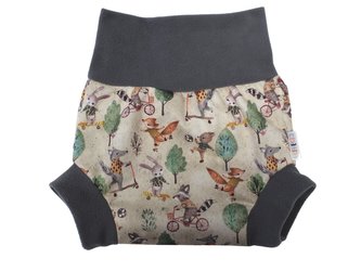 Natahovací svrchní kalhotky PUL - Vlk na koloběžce__VELIKOST:S (4-7kg)