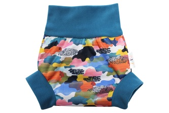 Natahovací svrchní kalhotky PUL - Malované mraky__VELIKOST:S (4-7kg)