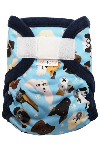 Svrchní kalhotky (S), bez křidélek - Veselí pejsci, tmavě modrý fleece SZ