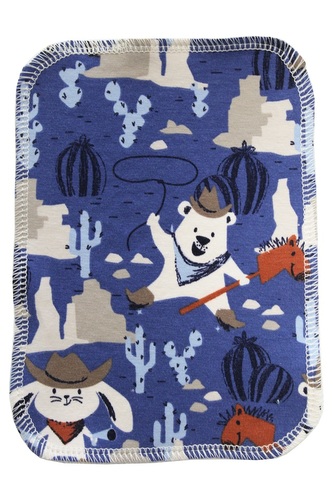 BIO Látkový ubrousek M (12x18cm) - Medvěd kovboj a biobavlněné froté (GOTS)