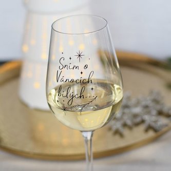 Sklenice na víno 'SNÍM O VÁNOCÍCH BÍLÝCH' 350 ml