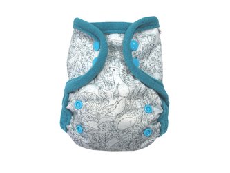 Svrchní kalhotky (S), bez křidélek - Mentolová zvířátka PAT, tyrkysový fleece