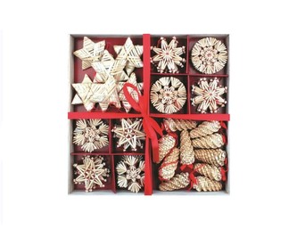 Ozdoby slaměné v dřevěné krabičce 56 ks