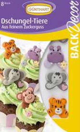 Cukrová dekorace na dort zvířátka - hroch, slon, opice, tygr - Gunthart