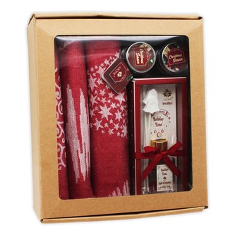 HOME ELEMENTS Červený set vánočních utěrek z egyptské bavlny s difuzérem, dvě vonné svíčky