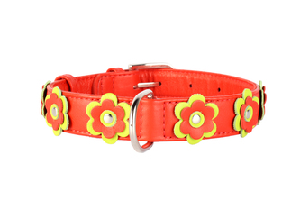Obojek kožený Glamour Flower - červený (46-60cm/35mm) Obojek kožený Glamour Flower - červený (46-60cm/35mm)