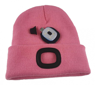 Čepice s čelovkou LED růžová (USB nabíjení)