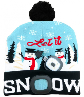 Čepice s čelovkou LED Let it snow modrá s bambulí (USB nabí