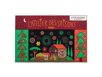 L'Occitane The Seasons Workshop krém na ruce 5 ks + pleťový krém 2 ks + mýdlo 3 ks + balzám na rty 1 ks + šampon 2 ks + kondicionér 2 ks + tělové mléko 2 ks + sprchový gel 2 ks + sérum 1 ks + sprchový olej 1 ks + balzám 1 ks + krém na nohy 1 ks + hřeben
