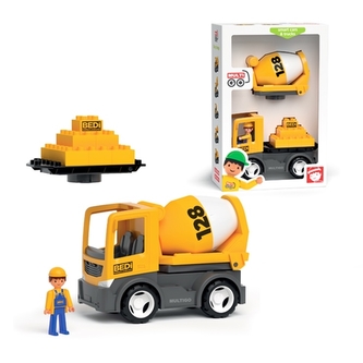 MULTIGO BUILD 2+1 - Auto s Igráčkem, domíchávač, stavební deska, kostky